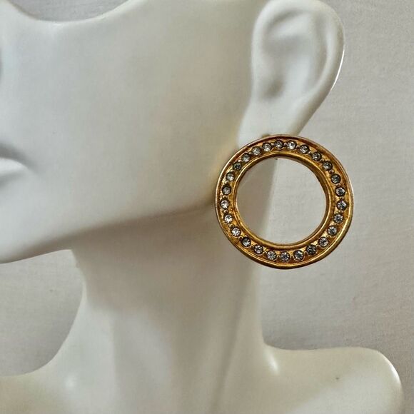 Gold tone rhinestone open circle earrings - Picture 2 of 8